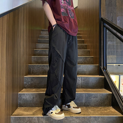 Autumn Ins Trendy Brand American Functional Workwear Trousers Teenager Hip-Hop Ice Silk Parachute Pants Pleated Mop Pants