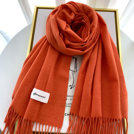 Solid Color Faux Cashmere Scarf for Women, Annual Meeting Red, High-End Feel, Spring and Autumn Woven Neck Scarf, Korean Style Versatile Artistic Warm Shawl