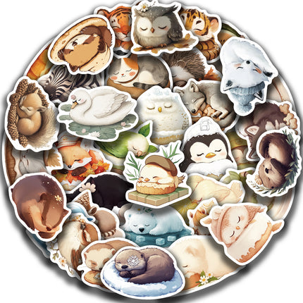 50 Sleeping Animal Series Sticker Bag Decorative Phone Case Laptop Stationery Waterproof Children's Toy Stickers