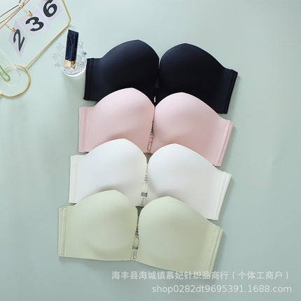Maiman Mm30 Strapless Bra for Women, Bandeau Style, Push-Up Cup, Wireless, Detachable Bra, Seamless, Anti-Sagging, Nude Feel