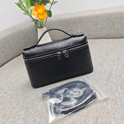 2025 New Cosmetic Bag Cross-Border Fashion Lp19 Lunch Box Bag Second Generation Ostrich Leather Handbag Crossbody Bag for Women