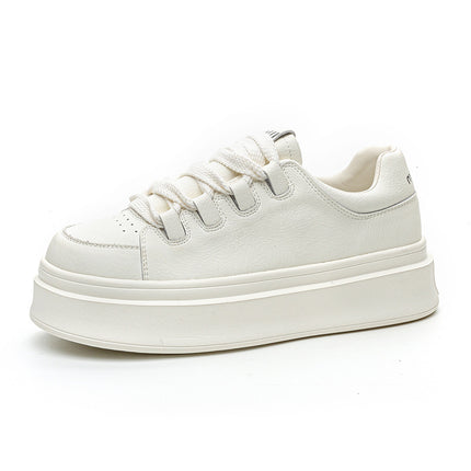 Genuine Leather Thick-Soled White Sneakers for Women, 2025 Autumn Breathable Sports Casual Shoes, Fashionable Platform Shoes, Height-Increasing Sneakers, Comfortable