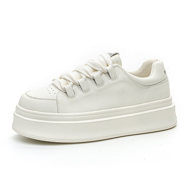 Genuine Leather Thick-Soled White Sneakers for Women, 2025 Autumn Breathable Sports Casual Shoes, Fashionable Platform Shoes, Height-Increasing Sneakers, Comfortable