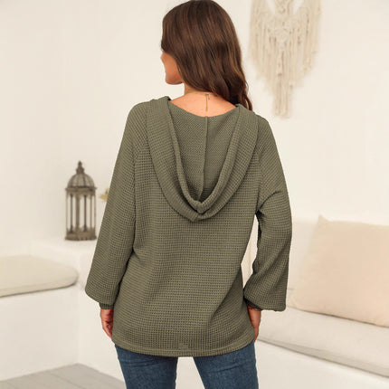 Shiying Pure Color Jacquard Long-Sleeved Sweatshirt Women's Textured Hoodie Drawstring Knitwear Cross-Border Women's New Style