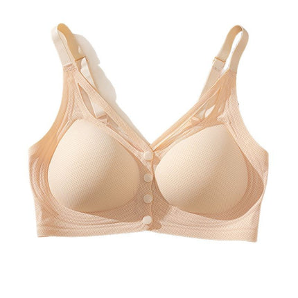 Front Buckle Breathable Non-marking Underwear Women's Non-rimless Push-up plus size Thin Large Chest Small Fixed Cup Lacquard Bra