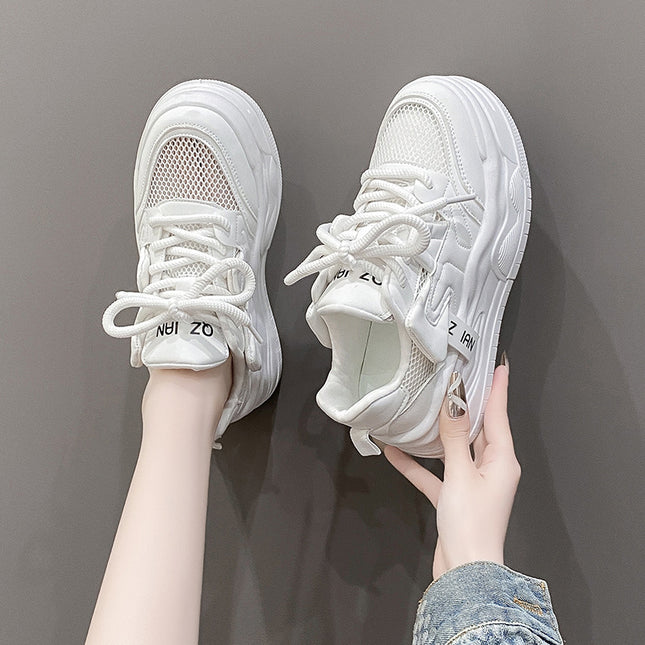 2024 Spring and Summer New Women's Shoes All-match Sports Casual Shoes Thick Sole Increased Platform Shoes Breathable Mesh Top Fashion Board Shoes