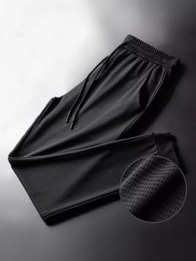 Men's Summer Thin Jogger Pants, Quick-Dry Breathable Ice Silk Mesh Elastic Five-Point Air Conditioning Pants, Loose Fit for Fitness and Casual Wear