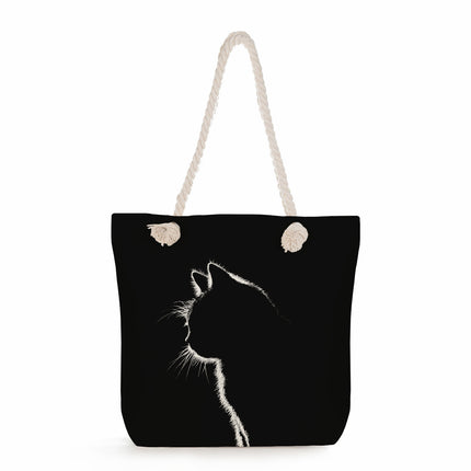 Cross-border Cute Cat Printed Shoulder Bag Simple Portable Storage Beach Bag Fashionable All-match Handbag