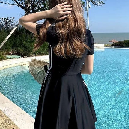 Women's Swimsuit Summer 2025 New Conservative One-Piece Skirt Style Belly-Covering Slimming Look Sports Boxer Student Hot Spring Swimwear