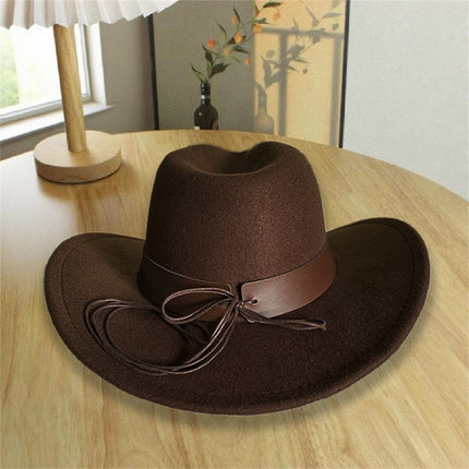 2026 New Style Western Cowboy Hat Ethnic Style Bull Logo Rolled Brim Vintage Riding Hat Large Brim Wool Felt Hat Trendy