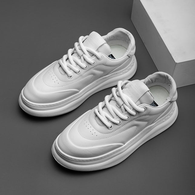 Directly from the Manufacturer, Men's Shoes, Fashionable Autumn New Models, Lightweight Thick-Soled Genuine Leather White Sneakers, Casual Board Shoes, Dropshipping Available