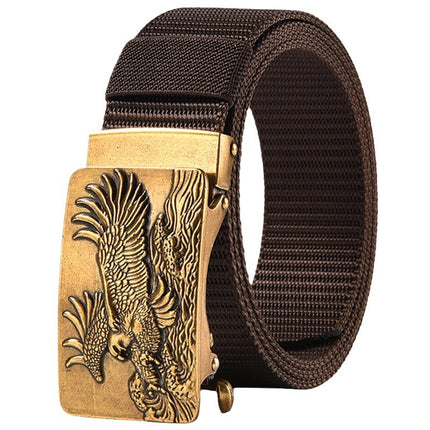 Canvas Belt Men's Toothless Automatic Buckle Middle-aged and Young People's Long plus size Business Jeans Retro Nylon Pants Belt