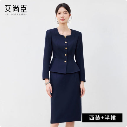 Aishangchen's High-End Navy Blue Suit Is Elegant and Versatile, Hotel Manager's Front Desk Formal Occasion Professional Wear