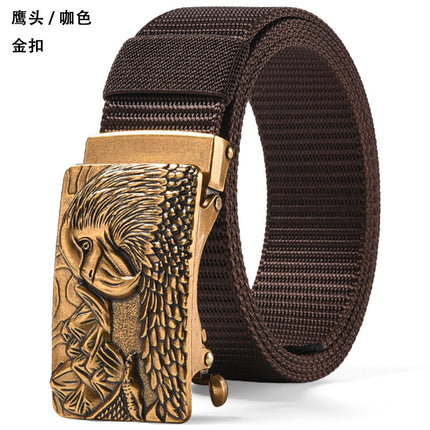 Canvas Belt Men's Toothless Automatic Buckle Middle-aged and Young People's Long plus size Business Jeans Retro Nylon Pants Belt