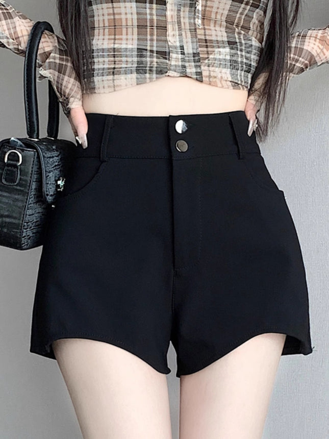 2024 Irregular Shorts Women's New Spring and Summer Outer Wear High Waist Slim Elegant Slim Fit Black Hot Shorts
