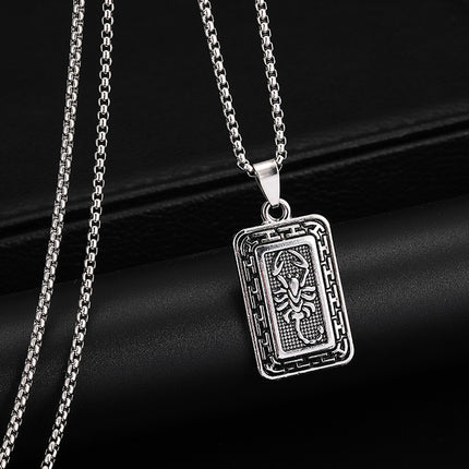 European and American Hip-Hop Retro Square Pendant Scorpion Necklace 2026 New Model Scorpio Stainless Steel Sweater Chain Necklace Trendy Wholesale