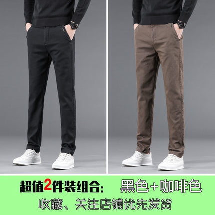 2024 Autumn and Winter Thickened Men's Casual Pants New Style Warm Explosions Straight Slim-fit Business High-end All-match Pants for Men