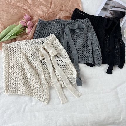 Four Seasons Korea Dongdaemun Spring and Summer Style Versatile Decorative Hollow Knitted Skirt Women's Lace-Up Butt Curtain Layering