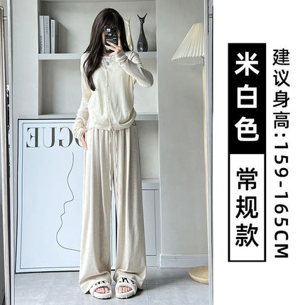 light gray Glutinous Rice Pants Women's 2024 Spring, Autumn and Winter New High Waist Hanging Straight Casual Wide Leg Pants