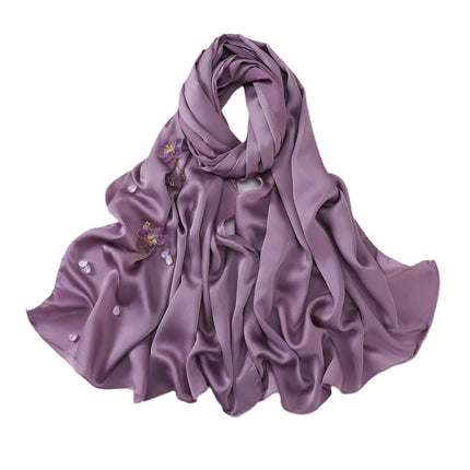 Cross-border New Chinoiserie Lotus Flower Satin Chiffon Long Scarf Handmade Flower Gauze Scarf Women's Bag Headscarf Drop Shipping