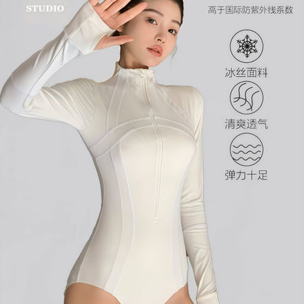 New Diving and Surfing Snorkeling Suit Women's Sick Chubby plus size Conjoined Triangle Long Sleeve Conservative Sun Protection Swimsuit Slim Fit