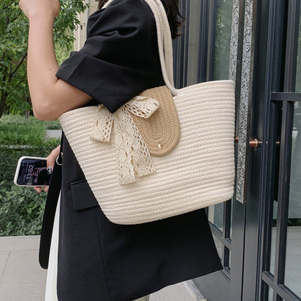 New woven bag shoulder bag simple handbag bucket straw bag seaside vacation leisure cotton rope tote bag