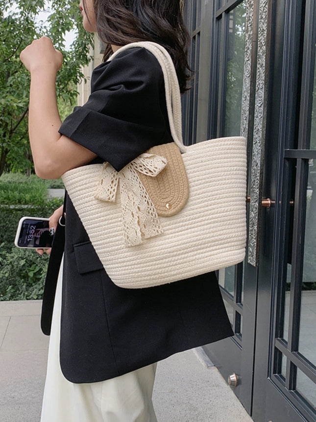 New woven bag shoulder bag simple handbag bucket straw bag seaside vacation leisure cotton rope tote bag