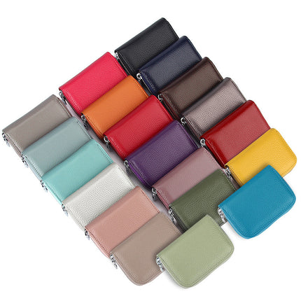 Foreign Trade Top Layer Cowhide Organ Genuine Leather Card Bag Multi-Card Bits Large Capacity RFID Anti-degaussing Men's Certificate Card Cover Women