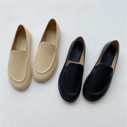 The*Row Loafers Soft Leather Soft Sole Slip-On Granny Shoes Genuine Leather Flat Casual Women's Shoes British Style Casual