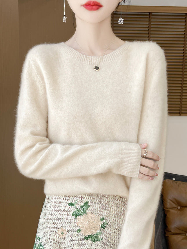 One-Line Ready-To-Wear Round Neck Wool Sweater Seamless Stereo Knitted 100% Wool Zero-Touch Autumn and Winter Seamless Base Sweater