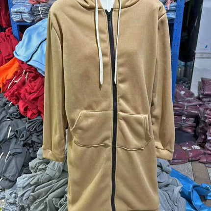 AliExpress Ebay Amazon Autumn and Winter Women's European and American Hooded Long Sleeve Long Sweater Fleece Zipper Coat Women