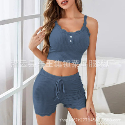 European and American Hot-Selling Fashionable Women's Loungewear Casual Pajamas Women's Lace-Trimmed Camisole Shorts Sexy Hot Girl Women's Clothing