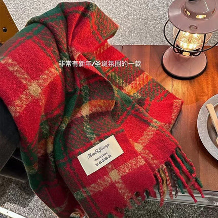 Atmospheric Imitation Cashmere Plaid Scarf for Women in Winter Thickened Warm Scarf for Students Versatile Scarf Live Broadcast Hot Cross-Border