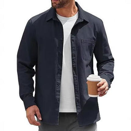 2024 Amazon Hot Sale Men's Light Button-Up Shirt Jacket Casual Jacket Inch Shirt Cotton Jacket