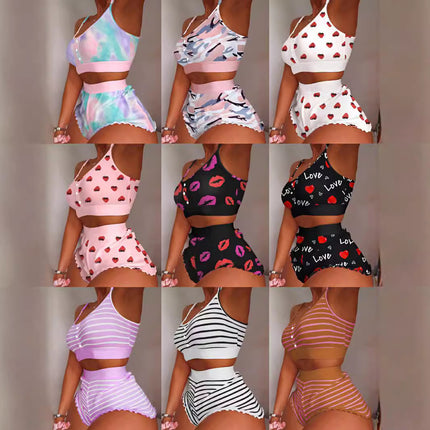European and American Foreign Trade Cross-Border Sales Strawberry Print Camisole Two-Piece Loungewear Sweet Pajamas Stylish Sweet Style