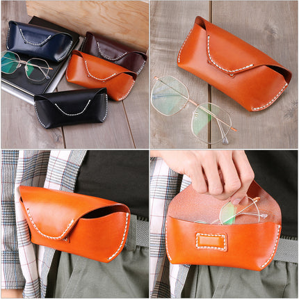 Cross-Border Hot-Selling Genuine Leather Glasses Case, Multifunctional Glasses Storage Box, Retro Sunglasses, Reading Glasses Storage Leather Box