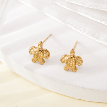 Cross-Border European and American Real Gold Electroplated Titanium Steel Starfish and Turtle Earrings, Non-Allergenic, Fashionable Holiday Style Marine Animal Earrings