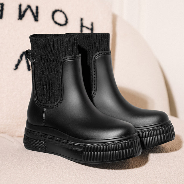 2025 New Chelsea Women's Elastic Rain Boots Mid-Low Rain Boots Thick-Soled Wear-Resistant Boots Cross-Border Export Hot Style