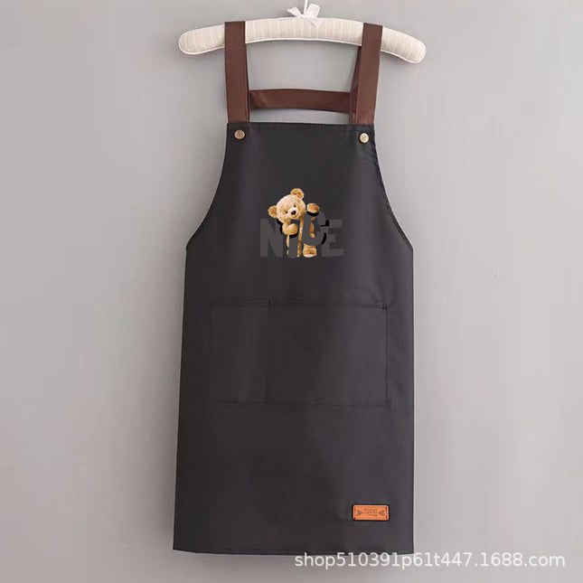 2024 apron waterproof and oil-proof men's and women's kitchen cooking waist bear simple strap pocket restaurant work clothes can be set