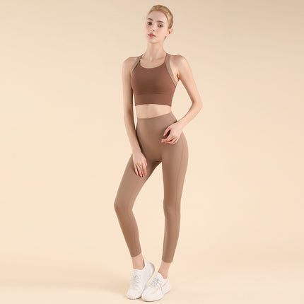 Contrast Color High-Intensity Fitness Yoga Suit for Women with Cross-Back, High-Waist and Hip-Lifting Pilates Running Tight Yoga Suit