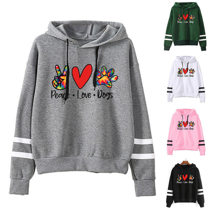 Scissors Hand Love Dog Feet Peace Love Dogs Printed Parallel Bars Striped Sweatshirt Autumn and Winter European and American Men and Women