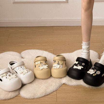 Cartoon Cute Puppy Thick-Soled Clogs for Women, 2026 New Summer Outdoor Non-Slip Height-Increasing Closed-Toe Slippers
