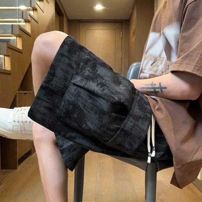 Men's Summer Sports Shorts Casual Corduroy Knee-Length American Style Trendy Basketball Loose Multi-Pocket Mid-Length Shorts