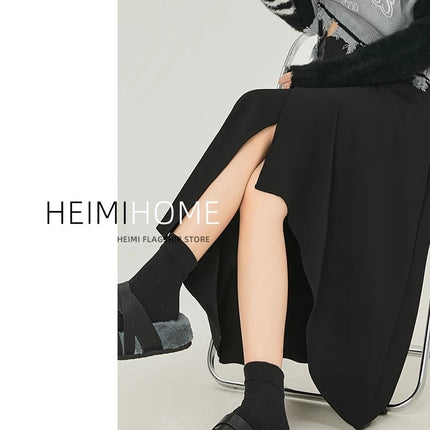 Black Skirt Mid-length Irregular Umbrella Skirt 2024 Summer New A- line Skirt Small Light Mature Style Long Skirt
