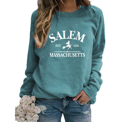 SALEM EST 1626 MASSACHUSETTS Print Round Neck Sweat Top Women plus size Cross Border