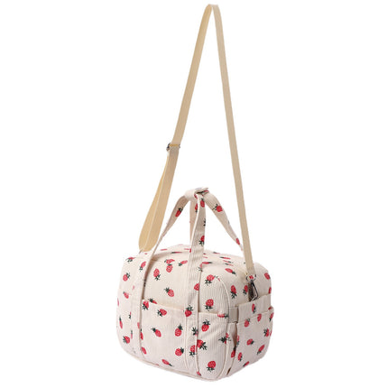 New Corduroy Strawberry Cutlery Bag Office Worker Outdoor Insulated Bag Lunch Box Handbag Portable Lunch Bag