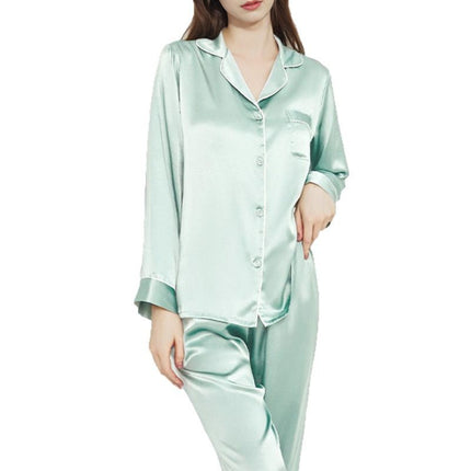 Silk Pajamas for Women 100% Mulberry Silk Long-Sleeved Long Pants Home Wear Set Spring Two-Piece Set