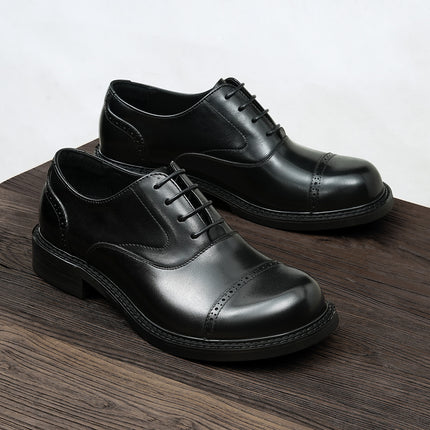 Men's Large-Toe Leather Shoes, Three-Piece Design, 2026 New Model, Business Casual British-Style Brogue, Wide-Fit Formal Oxford Shoes