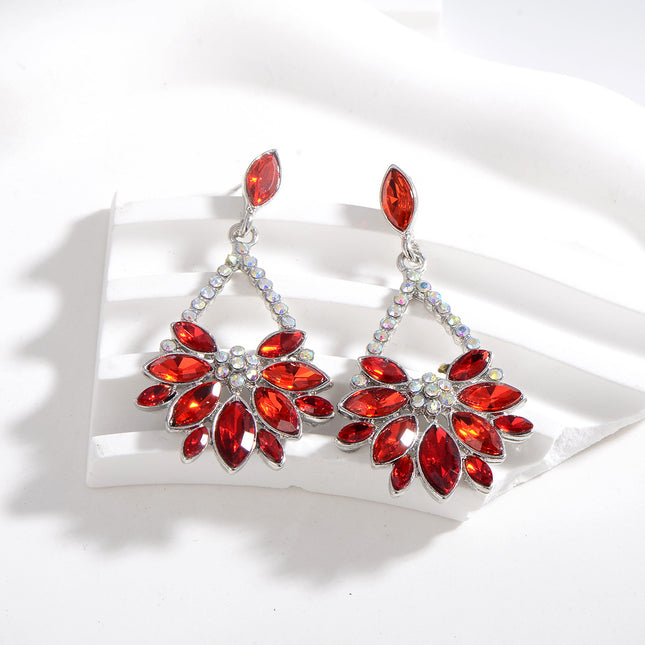 Cross-border European and American fashion earrings exaggerated net red alloy diamond flower earrings girls simple super fairy earrings wholesale