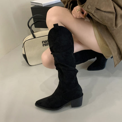 Long Boots, High Boots, Women's Suede 2025 Autum New Boots, Pointed Toe Retro Knight Boots, No More Than Knee Thick Heels and High Heels